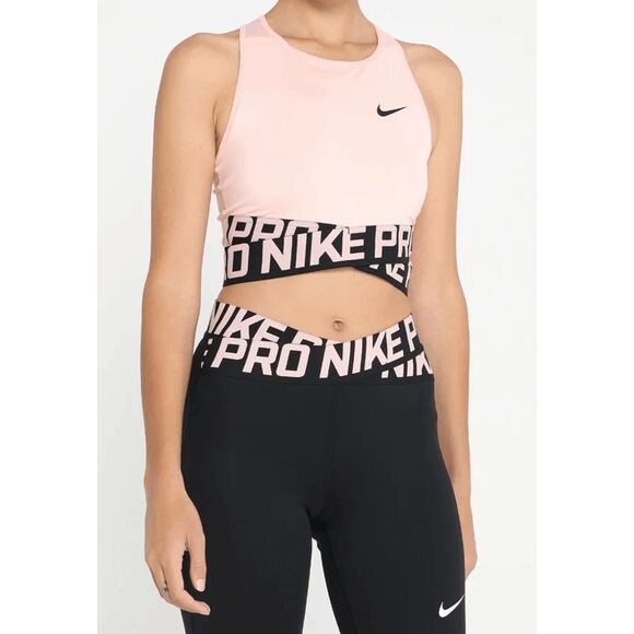 Nike Pro Intertwist Cropped Tank Top Black Light Pink Small NWT - Picture 9 of 13
